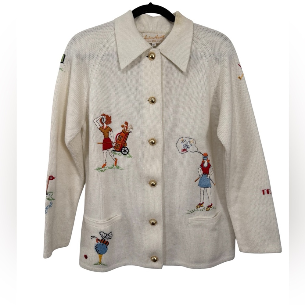 Vintage Golf Motif Button Up Cardigan by Andreno Angenti (Size XL)